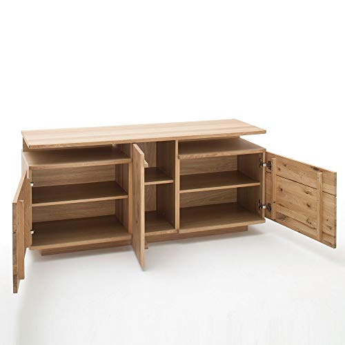 Lomadox Wohnwand in Asteiche Bianco massiv geölt, mit Highboard, Lowboard, Vitrine und Regal, 320cm Breite – Bild 5