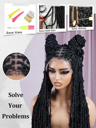Zhengon Long Braided Wigs For Black Women Butterfly Braided Lace Front Wigs With Baby Hair Knotless Braided Wig Synthetic Twist Wig Dreadlocks Wig Natural Boho Braids Hair Replacement Wigs For Daily Use thumb #3