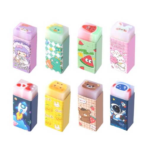 KEMUZ 8 Stück Schneidbar Radiergummi Kinder Set, Duftende Radiergummis, Weiche Radierer, 2B, Lustig, Für Kinder, Schule, Zeichnen