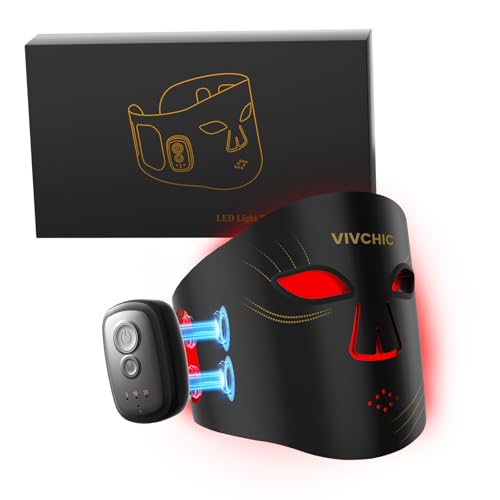 Red Light Therapy for Face – 4 Wavelengths Red Light Mask(660nm Red, 850nm NIR, Blue, Yellow), 84 LEDs, Wireless 2000mAh Charging, Multiple Light Modes – Anti-Aging & Brightening(Black)