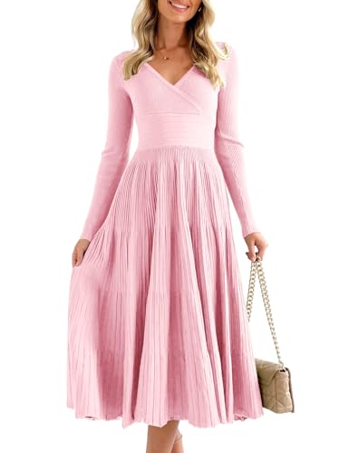 Saodimallsu Womens Long Sleeve Midi Sweater Dress Wrap V Neck