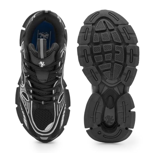 Image of Red Tape Men's Sneakers Grey Black Mesh Pu Round Toe Lace-Up