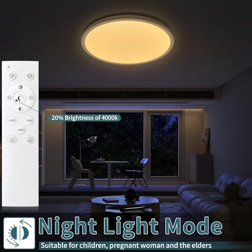 Modern Led Ceiling Light Fixtures Dimmable with Remote Control, 15.4 Inch Ultra Thin Flush Mount with Night Light, 36 W, 4500 LM, for Bedroom, Kitchen, Dining Room, Living Room by Glowall - Image 4