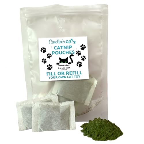 Caroline's Cats Organic Catnip Packets for Cat Toys – Refill Pouches for Flapping Bird, Flopping Fish, and More, 10 Tea Bags