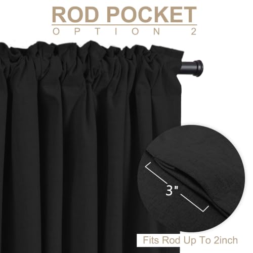 Image of Linen Textured Total Blackout Curtains for Bedroom 54 Inches Long, Black | 100% Blackout Shield, Back Tab /Rod Pocket Living Room Drapes, Thermal Insulated Blackout Curtains 2 Panels Set, 42 inchW x 54 inchL
