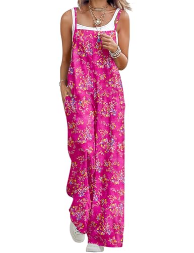 YESNO Women's Summer Casual Jumpsuits Wide Leg Overalls Floral Print Baggy Rompers with Pocket L PZZCR 26