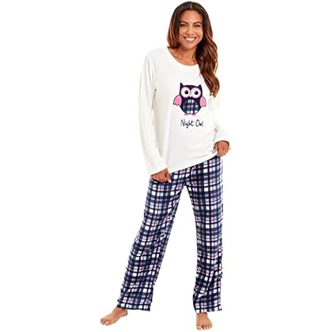 KATE MORGAN Ladies Soft & Cosy Fleece Animal Pyjamas | Soft Twosie Pyjama Set for Women Gifts for Her | Warm Fleece Pyjamas for Women Sets Pjs Owl Large Cover