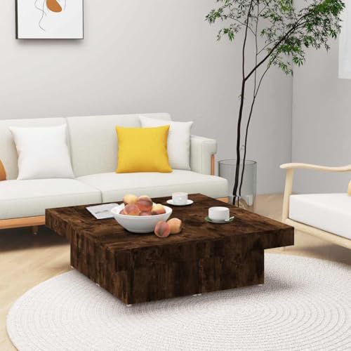 kithwjll Mesa de centro de roble ahumado, 90 x 90 x 28 cm, mesa de salón cuadrada de madera, robusta mesa de café para aperitivos y artículos decorativos
