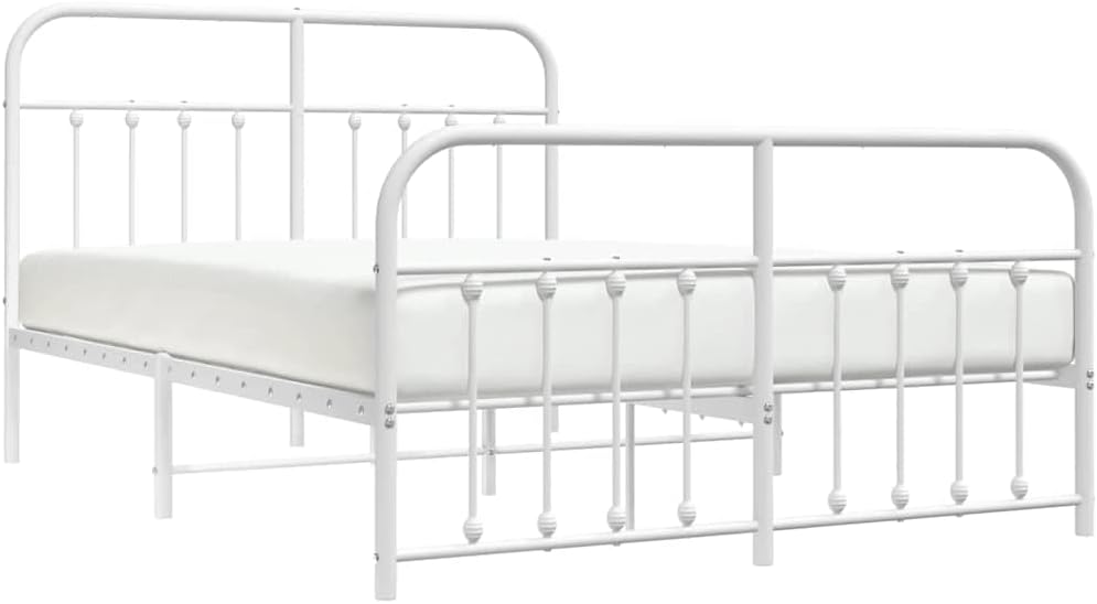 White Powder-Coated Steel Bed Frame 55.9x77.2x39.4 in Sturdy Heavy-Duty Platform Foundation for Bedroom Mattress-Support with Easy Assembly and Under-Bed Storage