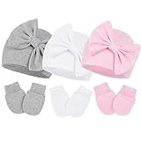NEUGEBORENE SET: Diese gestrickten Babymützen und Fäustlinge sind speziell für die zarte Haut des Babys konzipiert. Es ist weich, warm, bequem und verursacht keinen Druck auf den Kopf Ihres Babys, während es warm hält.