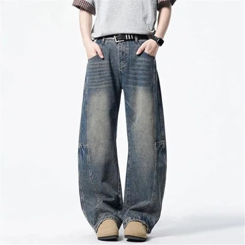 Men’s Curved Knife Design Jeans, Loose Fit, Splicing Denim Pants, Trendy Baggy Style2