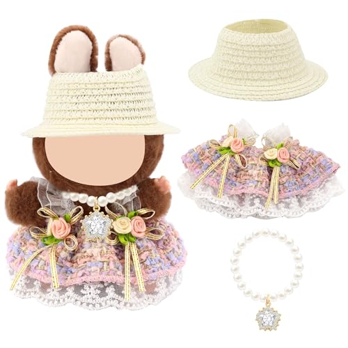 17cm Dolls Clothes Set for Labubu 3 Piece Dress Set 6.7 Inches Cute Outfits Suitable for Stand and Have a seat Doll for Daily Play Party Decoration for Dolls Collectors(NO Doll)