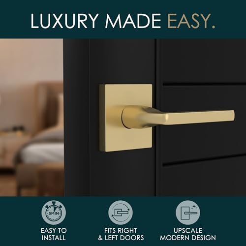 Image of Mega Handles Prime Dummy Door Handles - 4 Pack Heavy Duty Gold Door Handle, Non-Turning Door Handle for Hallway, Closet & French Doors, Single Side, Fits All Standard Doors - Satin Brass