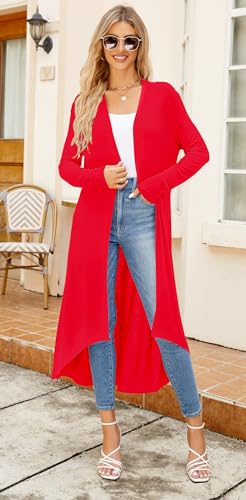 Image of Newchoice Womens Long Cardigan Summer Casual Draped Open Front Lightweight Long Sleeve Cardigan Duster with Pockets