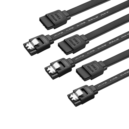 Menewstart SATA Cable V3.0 15 inches, 3 Pack, Black, Sata III 6Gbps Straight HDD SDD Data Cable, 7 Pins Locking Latch, Compatible for SATA HDD, SSD, CD Driver