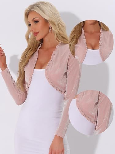 Image of Allegra K Party Shrugs for Women's Long Sleeve Glitter Crop Ruffle Bolero Shrug