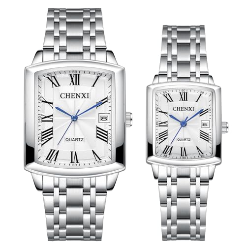JewelryWe Reloj de pulsera analógico para hombre y mujer, cuarzo, rectangular, cerámica, banda de cerámica, para parejas, con brillantes, color negro y blanco, regalo de San Valentín, Relojes de