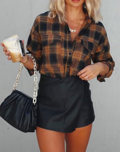 Image of Lacozy Womens Buffalo Plaid Flannel Shirt Long Sleeve Collar Button Down Blouses Tops