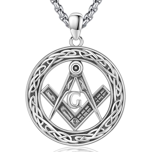 Masonic Freemason/Vampire Necklace for Men Masonic Pendant Gifts 925 Sterling Silver Freemasonry Necklace Jewelry for Brother Men Dad Husband Christmas Birthday