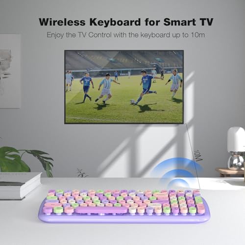 Image of MOFII Wireless Keyboard and Mouse Combo, Full-Size Retro Typewriter-Style Wireless Keyboard with Optical Mouse for Computer /Laptop /Windows /Mac (Purple)