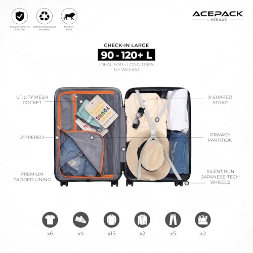 Image of ACEPACK - STARLINK Set Of 3 Pieces (Small + Medium + Large) Trolley Bag, Lightweight Luggage Suitcase With Spinner 8 Wheel, Unbreakable Polypropylene Hard Shell, In-Built Number Lock, 3 Years Warranty