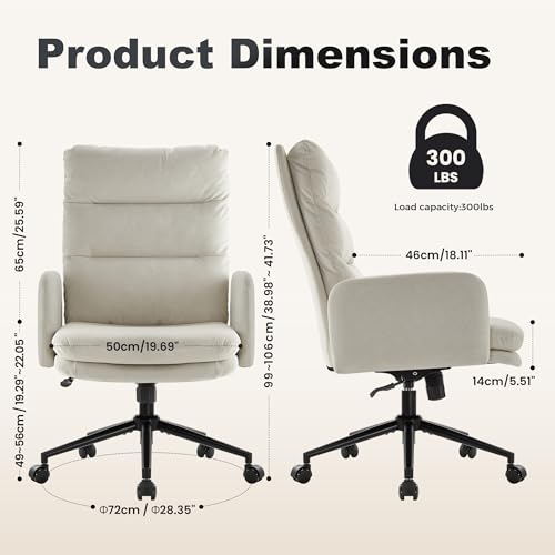 Image of IWMH Swivel Home Office Chair,High-Back Armchair,Makeup Chair with Wheels and Armrests,Height Adjustable Desk Chair Upholstered Computer Task Chair, Leisure Armchair (Beige)