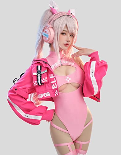 haikyuu Women Alice Cosplay Bodysuit with Jacket Anime One Piece Cutout Bathing Suit Tummy Control2