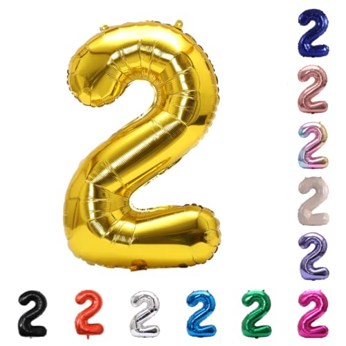 Image of YPSelected 32 Inch Large Foil Helium Number Balloon Birthday Wedding Party 0-9 (Gold, 2)