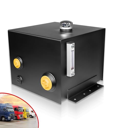 Image of 7-Gallon Hydraulic Fluid Reservoir Tank with Built-in Temp Gauge & Sight Gauge, Breather /Strainer Fill Cap, Horizontal-Mount, 17.5 inchW x 14 inchL x 12 inchH, 14 Gauge Steel