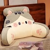 Sexysamba Bed Rest Reading Pillow - Kawaii Soft Lumbar Pillows Rest Cushion with Washable Cover, Bedrest Pillow with Arms for Sitting in Bed, Relaxing, Watching TV, Gaming, Cars - Grey Cat,Small