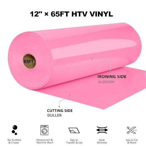 Image of FUNKAKA Heat Transfer Vinyl Rolls, 12 inch x 65ft Pink Iron on Vinyl for Shirt