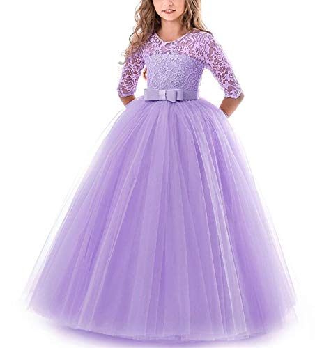 NNJXD Chicas Pompa Bordado Vestido de Bola Princesa Boda Vestir Talla(160) 11-12 años 378 Púrpura-A