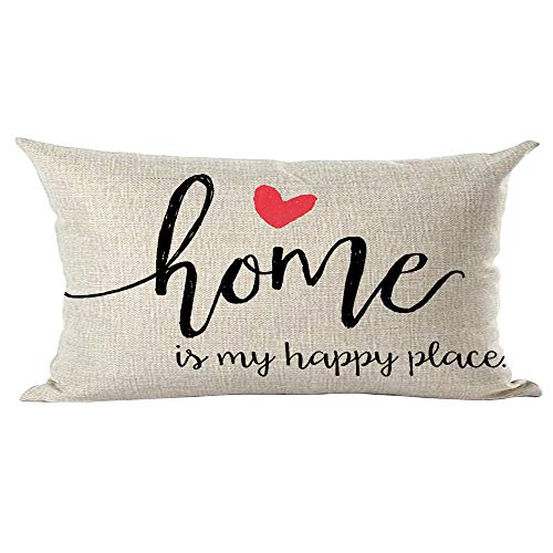 ramirar - Funda de cojín con Texto en inglés Home Is My Happy Place, Color Rosa