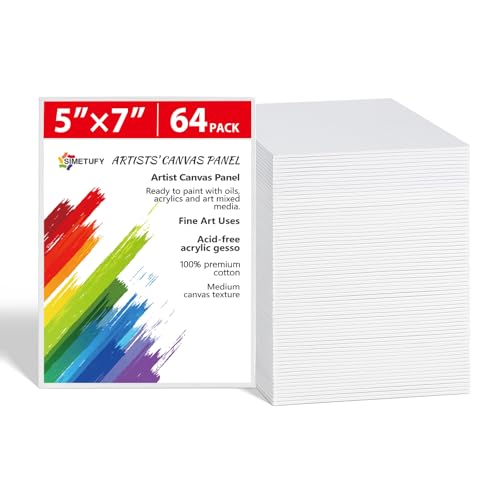 Image of Simetufy 64 Pack 5x7 inch Flat Canvas Boards for Kids Painting, Small Canvas Panels Blank- Gesso Primed Acid-Free 100% Cotton for Acrylics Oil Watercolor Tempera Paints
