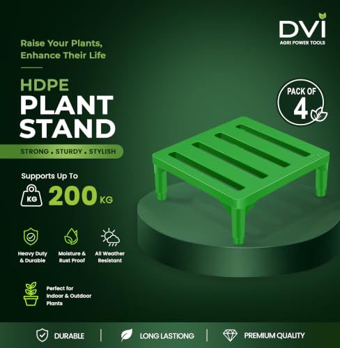 Image of DVI Heavy Duty Green Plant Stand | Pack of 4 | Strong, Durable, Rust-Proof | Supports Up to 200 Kg | Indoor & Outdoor Use | Pot Stand for Big Size Plants | All Weather Resistant Pot Stand