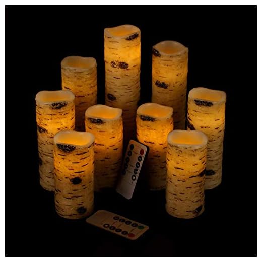 antizer Flameless Candles Birch Bark Effect Battery Operated Candles 4" 5" 6" 7" 8" 9" Set of 9 Real Wax Pillar LED Candles Each Candle 2.2" Diameter with 10-Key Remote Control 2/4/6/8 Hours Timer