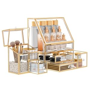 CoralHouse Glass Makeup Organizer,Multi-Purpose Makeup Organizer Countertop,High-End Vanity Organizer,Makeup Up Organizers for Vanity, Bathroom, and Dresser.Luxury Cosmetic Organizer