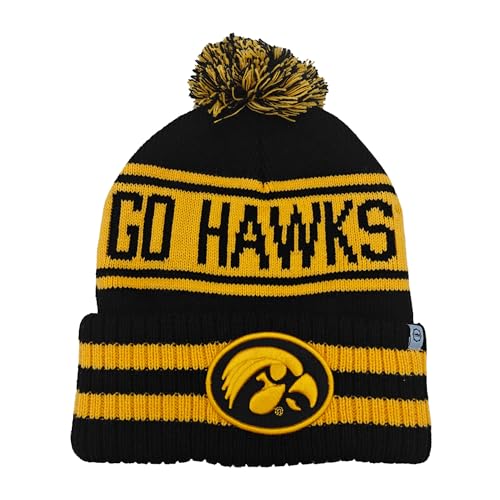 Franchise Club Unisex Iowa Hawkeyes Rally Cry Knit Hat with Pom Black