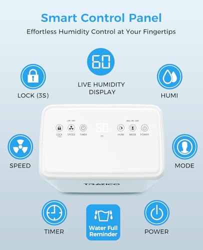 Image of 2000 Sq.ft Dehumidifier for Basement, Trazico 30 Pint Dehumidifiers for Home Large Room Bedroom Bathroom with Drain Hose, Intelligent Humidity Control, 3 Modes, 24H Timer, Auto Defrost, White