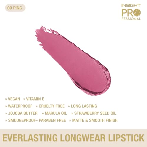 Image of INSIGHT Professional Everlasting Longwear Lipstick | Velvety Smooth Finish | Highly Pigmented | Transferproof,Waterproof,Smudgeproof | Infused with Vit E & Marula Oil - (Ping) 2.5gm