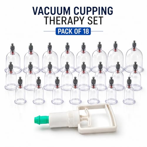 Image of Vacuum Cupping Therapy Set 18 Pcs - DVESH Cupping Kit for Pain Relief, Muscle Recovery, Body Massage & Blood Circulation - Portable Manual Therapy Cups with Magnetic Heads, Transparent Design