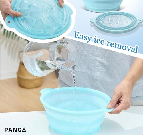 Image of PANCA Foldable Silicone Face Bowl with Built-in Ice Tray | Portable Ice Facial Bowl for Home Ice Baths & Skin Therapy (Blue)