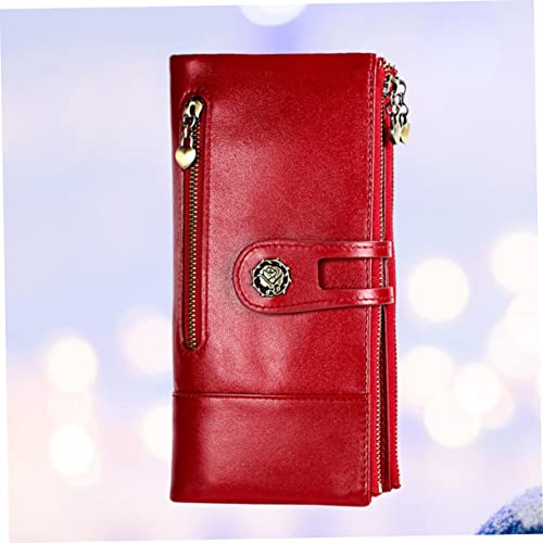Leather Vintage Billfold Wallet for Women Red Zipper Purse Multifunctional Design for Daily Use for School Shopping Work and Outings Fits Cash and Cards4