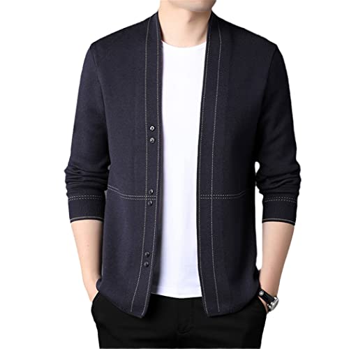 Cardigan homme bleu marine XXL en tricot de laine coupe ajustée