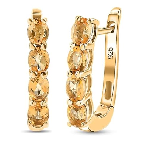 TJC Citrine Hoop Earrings in Gold Plated Silver Cover
