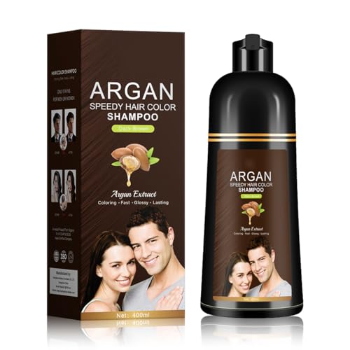Champú Tinte para Cabello Marrón Oscuro con Ingredientes Herbales y Aceite de Argán para Cabello Gris, Tinción Suave y Rápida con Brillo Duradero, Aplicación Sencilla, 400ml/13.53 onzas fluidas