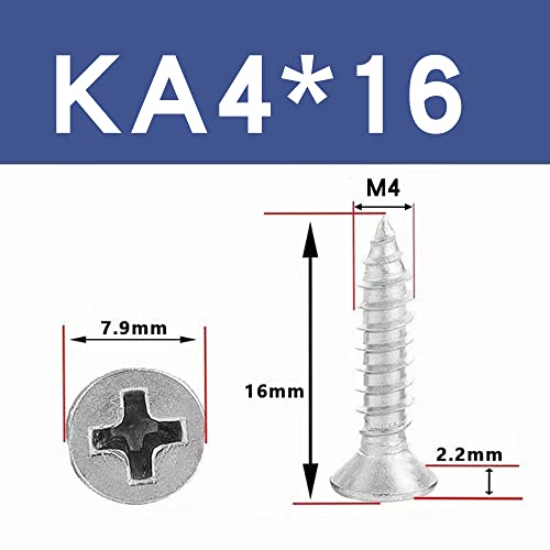 Aoktorkit 50 Pcs Self Tapping Screws, M4 x 16mm Multi Purpose Screws, 304 Stainless Steel - Image 2