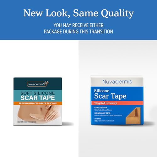 Image of NUVADERMIS Silicone Scar Tape for Surgical Scars, 10 ft Roll, 2 Pack, Light | Silicone Scar Sheets for Old & New Scars, Keloid Scars, and Wrinkles - Dermatologist Approved, Medical Grade, Latex Free