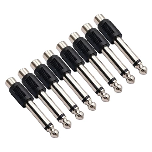 Lot de 8 Adaptateurs RCA Femelle vers Jack 6.35 mm Mono TS Mâle, Connecteurs Métalliques Haute Fidélité, Convertisseurs pour Instruments, Amplificateurs,...