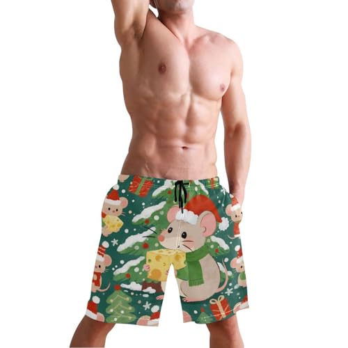 Men's Swim Trunks Quick Dry Swimming Shorts with Pocket Christmas Mice with Cheese Pattern Swimsuit Trunks4